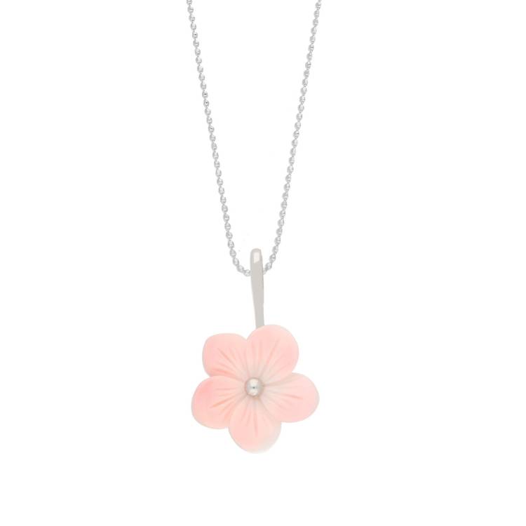 Sterling Silver Pink Mother of Pearl Tuberose 20mm Pansy Necklace - Silver