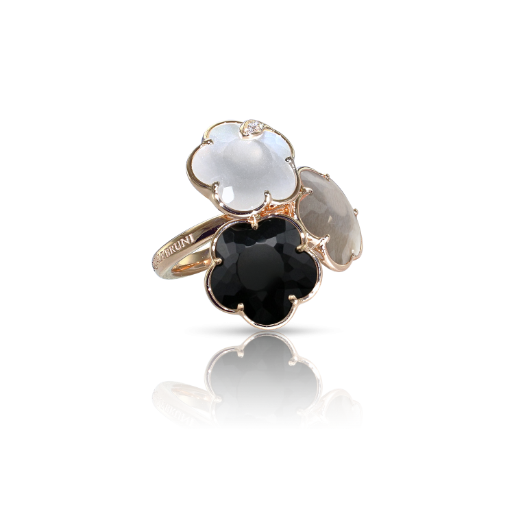 Pasquale Bruni Bouquet Lunaire 18ct Rose Gold Diamond Moon Gems Flower Ring - 14-(54)