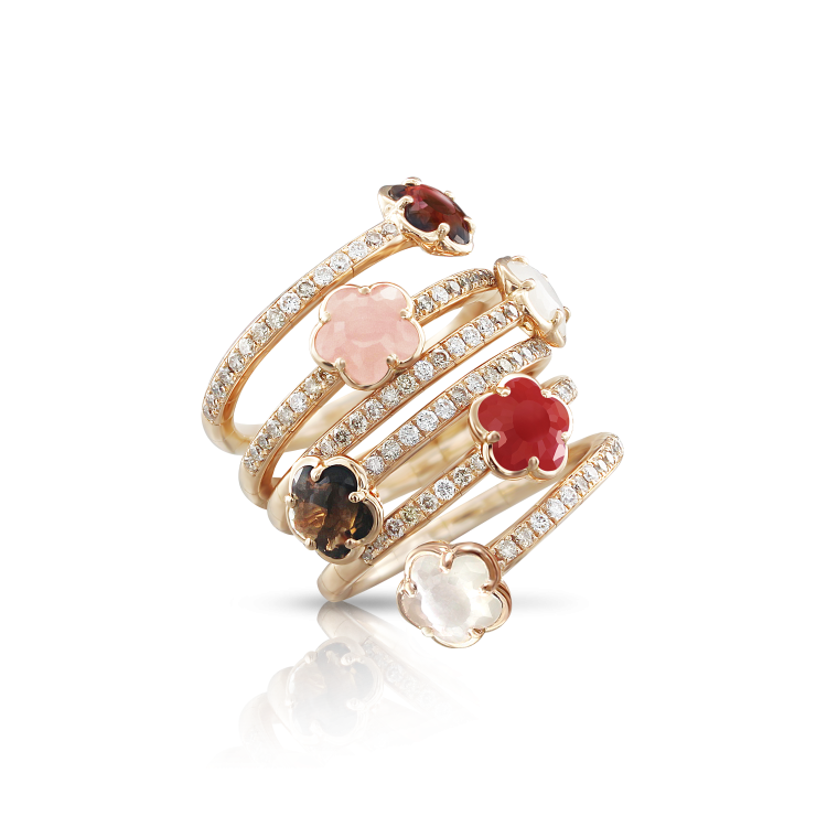 Pasquale Bruni Figlia Dei Fiori 18ct Rose Gold Diamond Gemstone Six Flower Twist Ring - 14-(54)