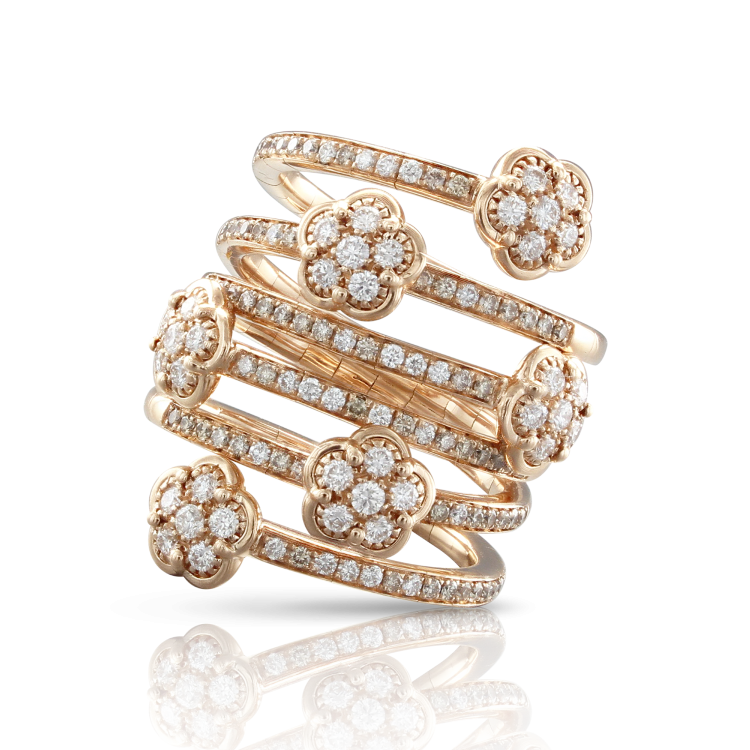 Pasquale Bruni Figlia Dei Fiori 18ct Rose Gold White and Champagne Diamond Six Flower Ring - 13-(53)