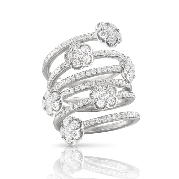 Pasquale Bruni Figlia Dei Fiori 18ct White Gold Diamond Six Flower Twist Ring - 17-(57)