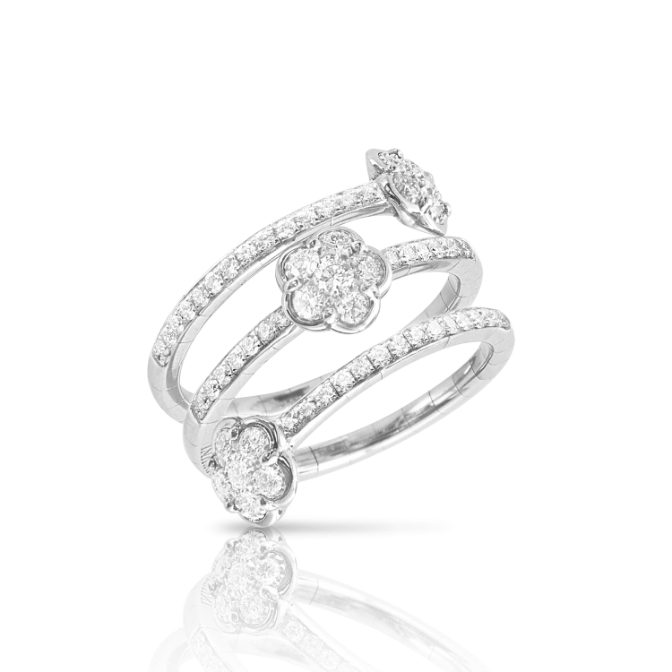 Pasquale Bruni Figlia Dei Fiori 18ct White Gold Diamond Three Flowers Twist Ring - 18-(58)
