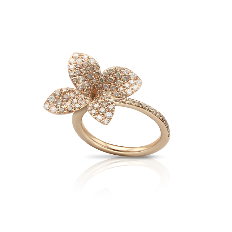 Pasquale Bruni Petit Garden 18ct Rose Gold White and Champagne Diamond Medium Flower Ring - 14-(54)