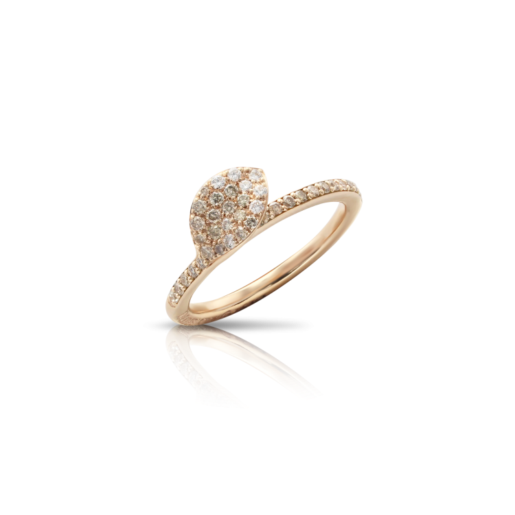 Pasquale Bruni Petit Garden 18ct Rose Gold White and Champagne Diamond Single Leaf Ring - 16-(56)