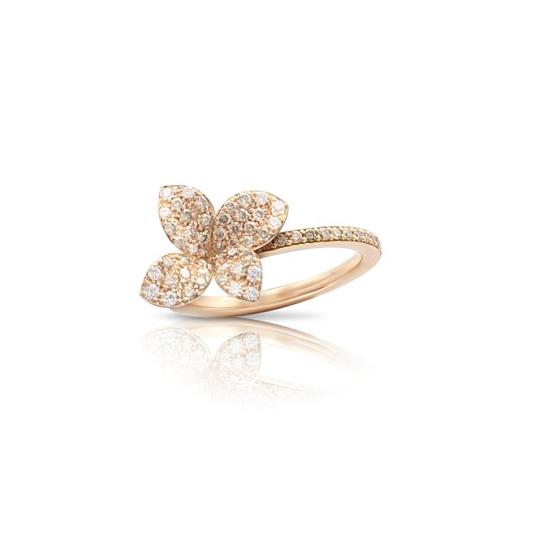 Pasquale Bruni Petit Garden 18ct Rose Gold White and Champagne Diamond Small Flower Ring - 15-(55)
