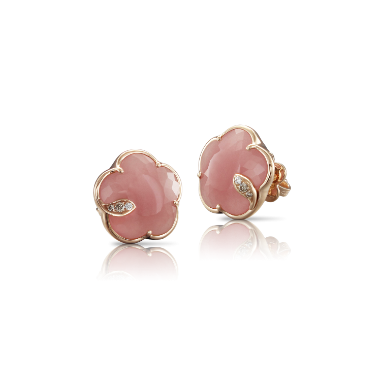 Pasquale Bruni Petit Joli 18ct Rose Gold Diamond Pink Chalcedony Stud Earrings
