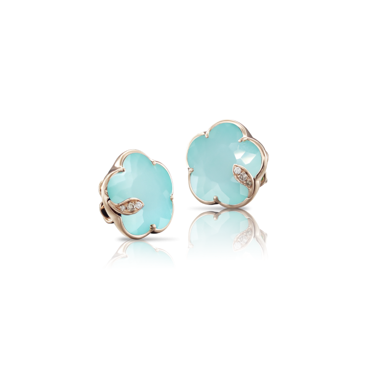 Pasquale Bruni Petit Joli 18ct Rose Gold Diamond Sea Moon Gem Stud Earrings