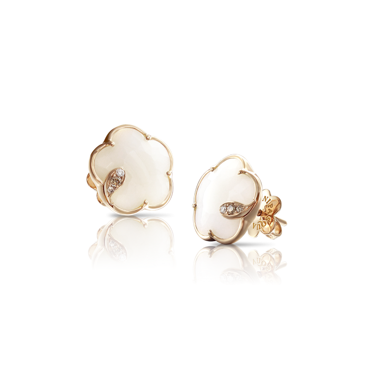 Pasquale Bruni Petit Joli 18ct Rose Gold Diamond White Agate Stud Earrings