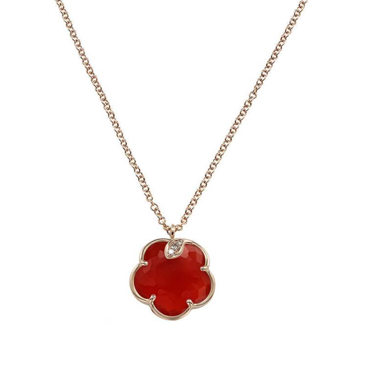 Pasquale Bruni Petit Joli 18ct Rose Gold White and Champagne Diamond Carnelian Necklace - Gold