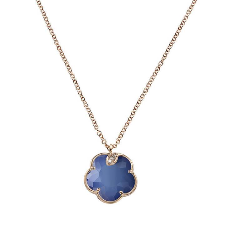 Pasquale Bruni Petit Joli 18ct Rose Gold White and Champagne Diamond Agate Lapis Lazuli Doublet Necklace - Gold