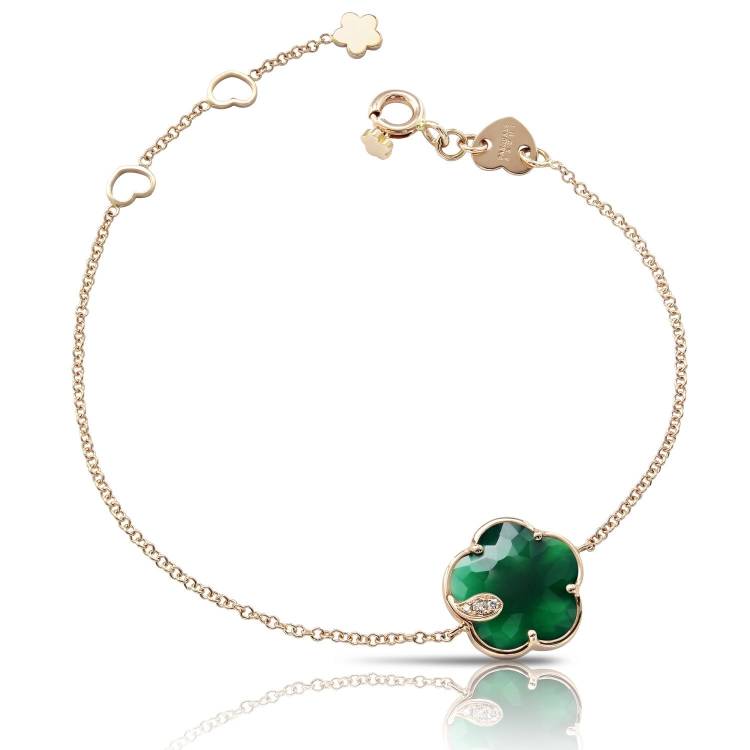 Pasquale Bruni Petit Joli 18ct Rose Gold White and Champagne Diamond Green Agate Bracelet - Gold