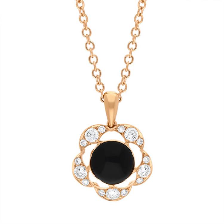 Picchiotti 18ct Rose Gold 0.54ct Diamond Whitby Jet Flower Pendant D