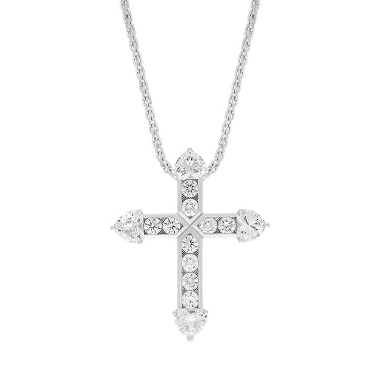Picchiotti 18ct White Gold 1.80ct Diamond Round Brilliant and Heart Cut Cross Necklace D - White Gold