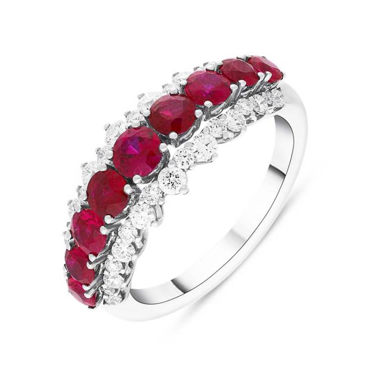 Picchiotti 18ct White Gold Ruby Diamond Three Row Half Eternity Ring D - L