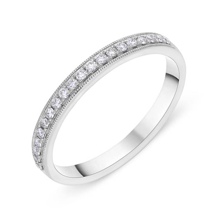 Platinum 0.13ct Diamond Millgrain Edge Half Eternity Ring