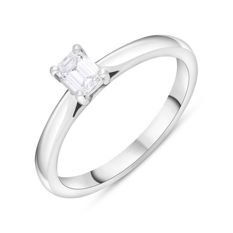 Platinum 0.32ct Diamond GIA Certified Emerald Cut Solitaire Ring - O