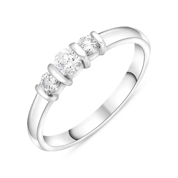 Platinum 0.35ct Diamond Trilogy Bar Set Ring - Silver