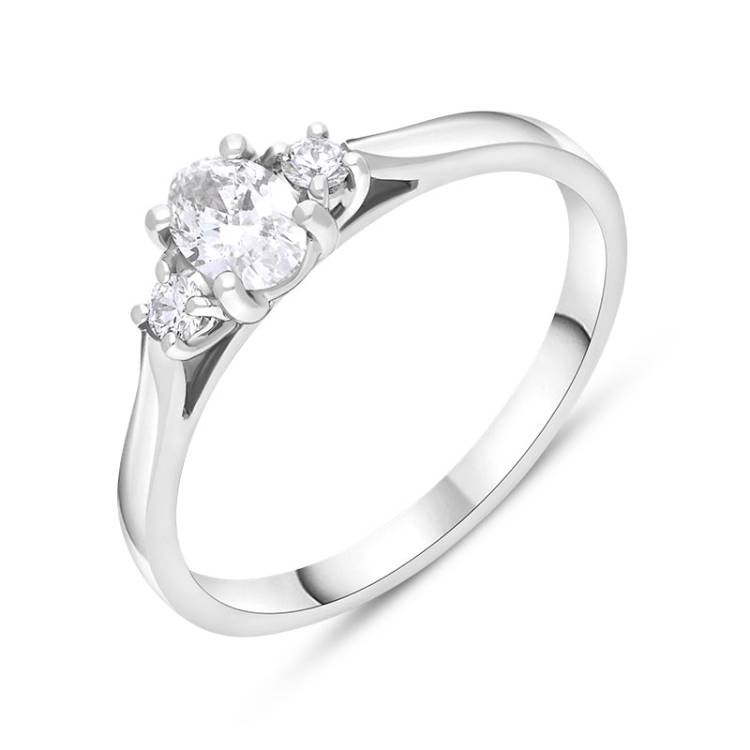 Platinum 0.37ct Diamond GIA Certified Oval Cut Three Stone Ring - N