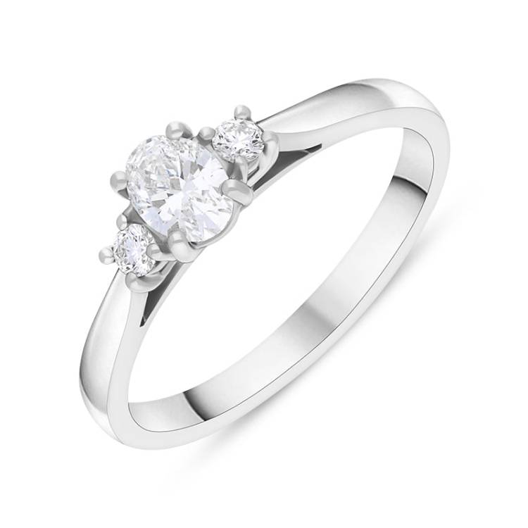 Platinum 0.37ct Diamond GIA Certified Oval Cut Three Stone Ring - M