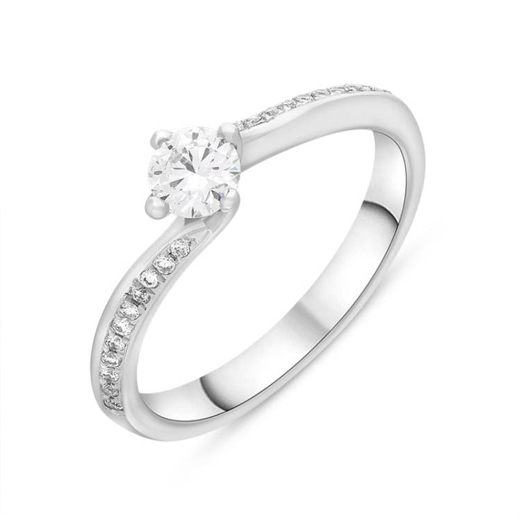Platinum 0.39ct Diamond Shoulder Set Twist Solitaire Ring - M