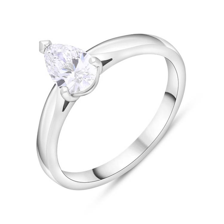Platinum 0.42ct Diamond GIA Certified Pear Cut Solitaire Ring - L