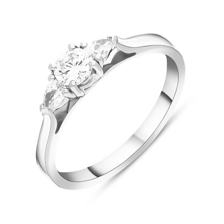 Platinum 0.46ct Diamond Round Brilliant and Pear Cut Three Stone Ring - Platinum
