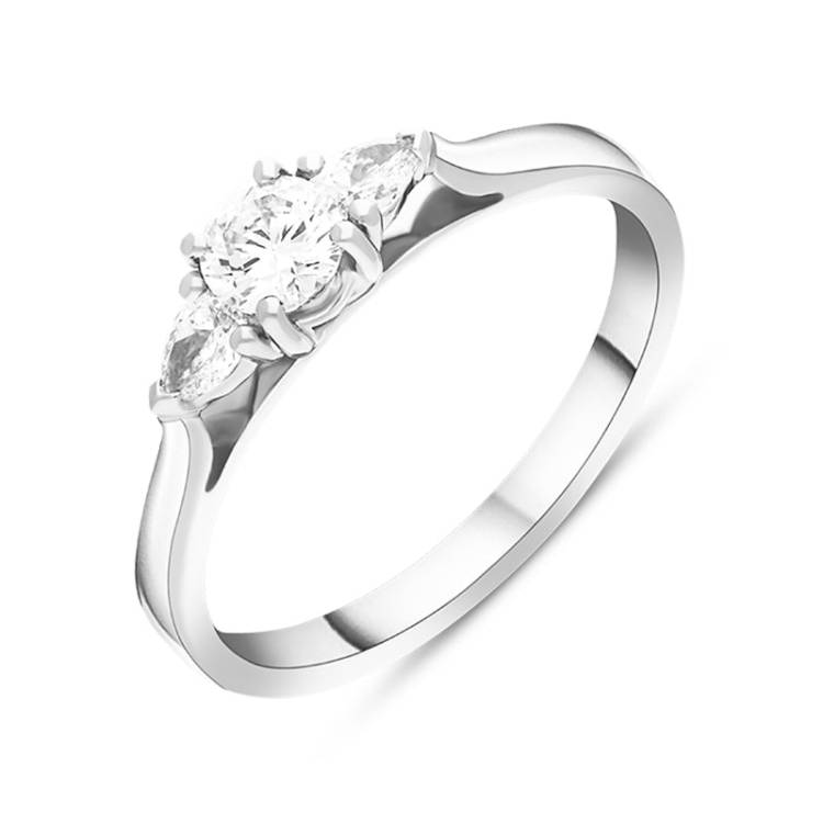 Platinum 0.57ct Diamond Round Brilliant and Pear Cut Three Stone Ring - M