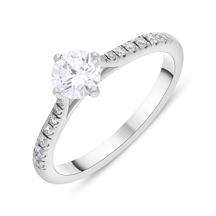 Platinum 0.66ct Diamond GIA Certified Shoulder Set Solitaire Ring - M