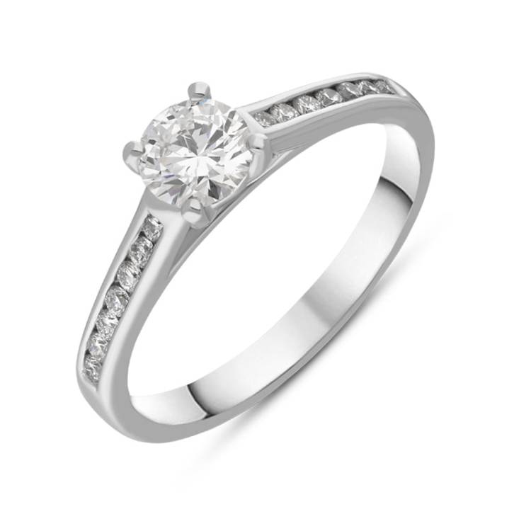 Platinum 0.66ct Diamond Brilliant Cut Solitaire Shoulder Set Ring - Platinum