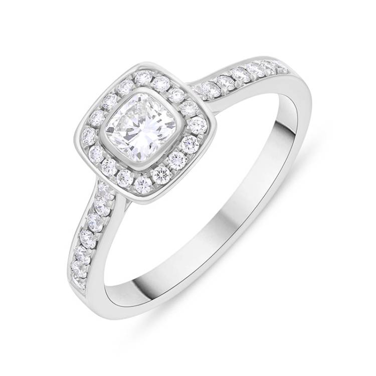 Platinum 0.67ct Diamond GIA Certified Shoulder Set Cluster Ring - O