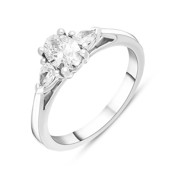 Platinum 0.72ct Diamond Oval and Pear Cut Three Stone Ring - L
