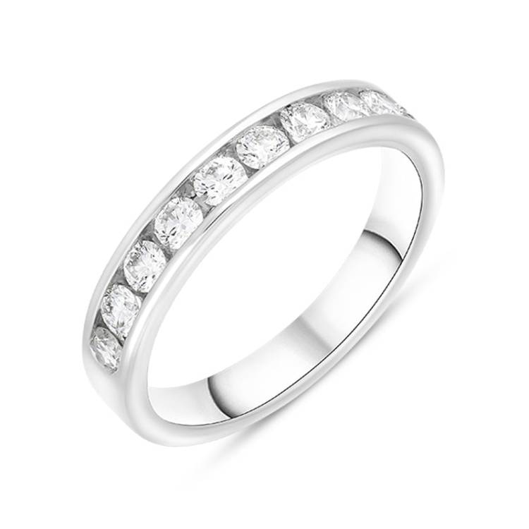 Platinum 0.75ct Diamond Channel Set Half Eternity Ring - Silver
