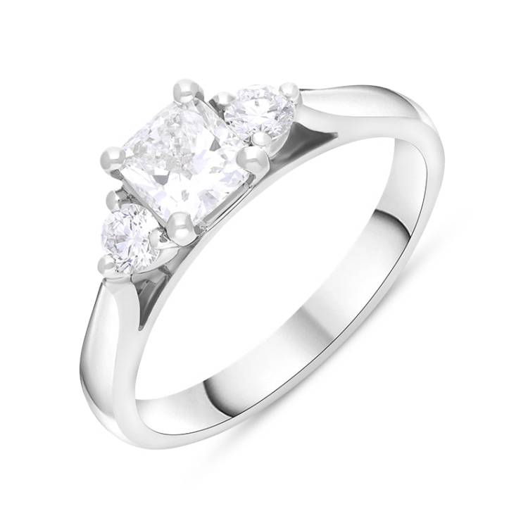 Platinum 0.77ct Diamond GIA Certified Cushion Cut Three Stone Ring - M