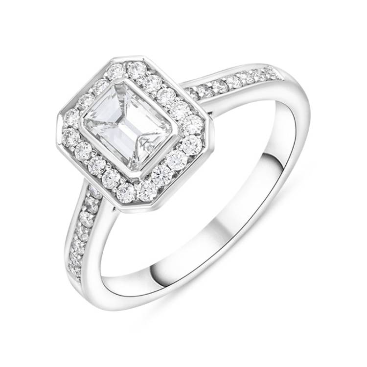 Platinum 0.78ct Diamond Shoulder Set Octagonal Cluster Ring - Platinum