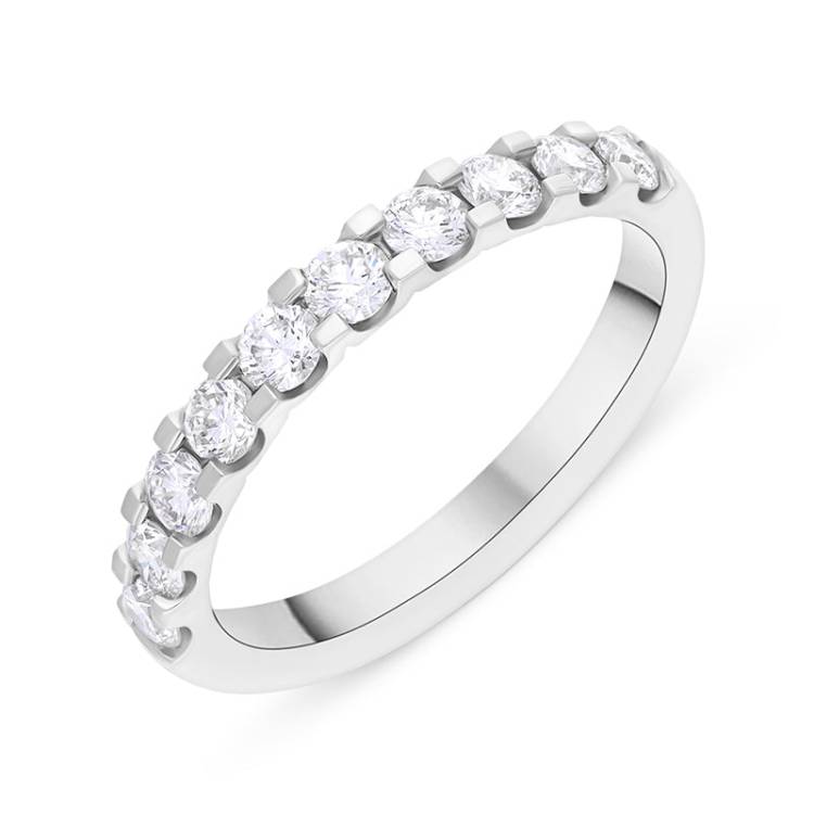 Platinum 0.78ct Diamond Square Claw Half Eternity Ring