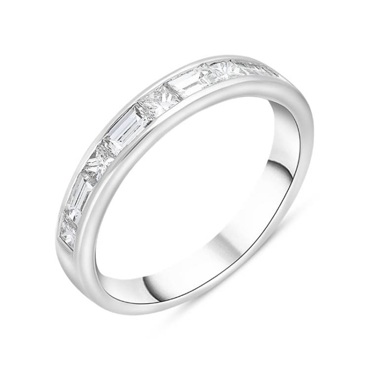 Platinum 0.93ct Diamond Princess and Baguette Cut Channel Set Half Eternity Ring - Platinum