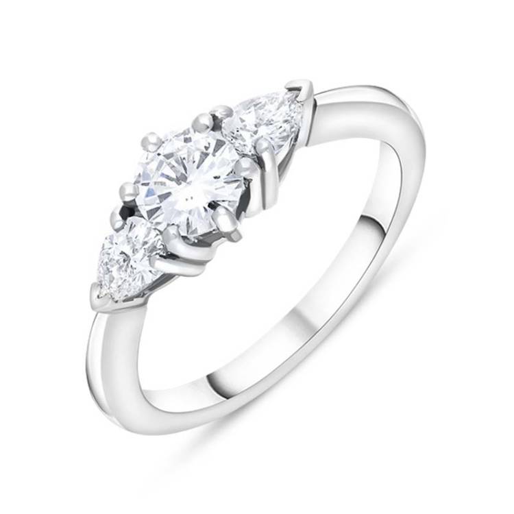 Platinum 0.94ct Diamond Three Stone Ring D - N