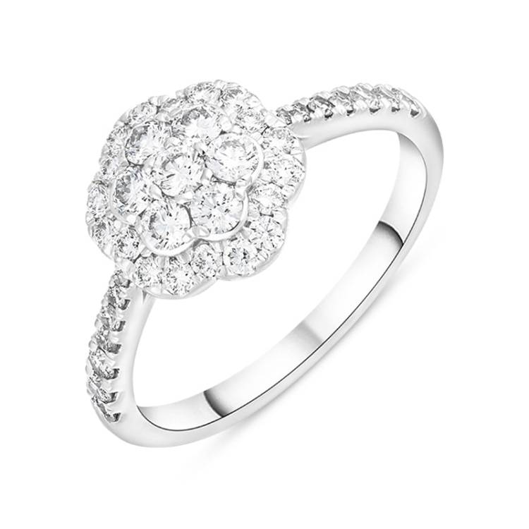 Platinum 0.68ct Diamond Shoulder Set Cluster Ring - Platinum