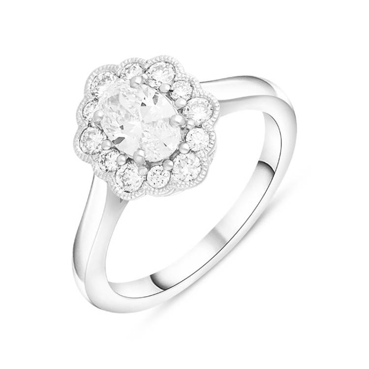 Platinum 1.00ct Diamond Oval Cluster Ring - Platinum