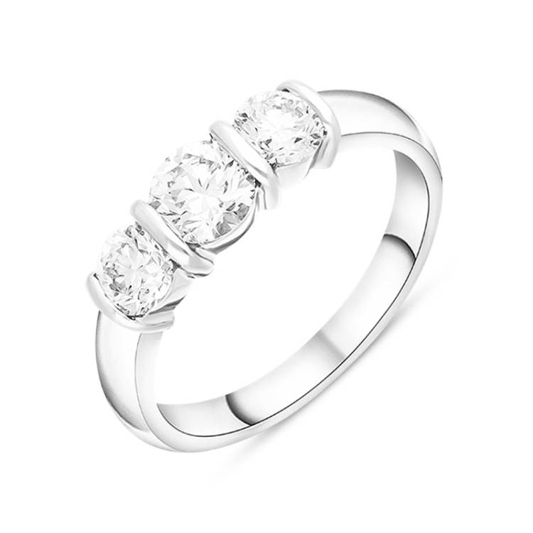 Platinum 1.03ct Diamond Round Brilliant Cut Three Stone Bar Set Ring - L
