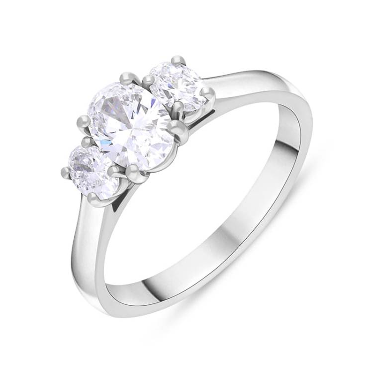 Platinum 1.08ct Diamond GIA Certified Oval Cut Three Stone Ring - O
