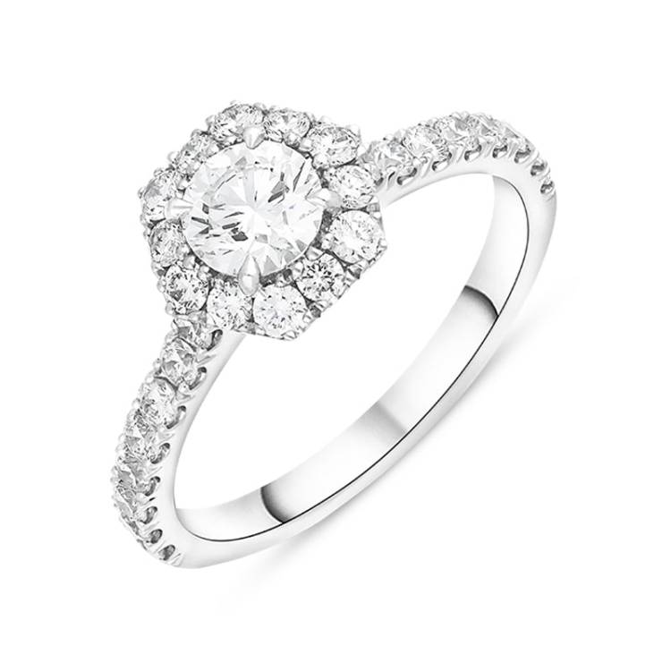 Platinum 1.10ct Diamond Shoulder Set Hexagonal Cluster Ring - Platinum