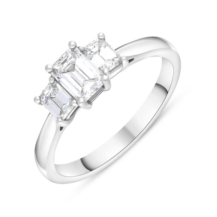 Platinum Diamond GIA Certified Emerald Cut Three Stone Ring - N