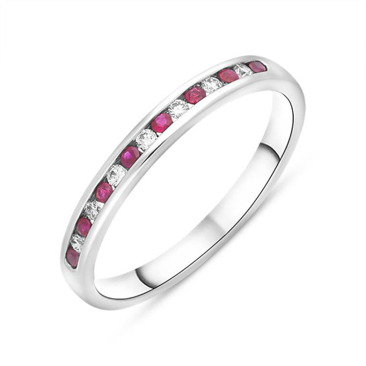 Platinum Ruby Diamond Channel Set Half Eternity Ring - Platinum