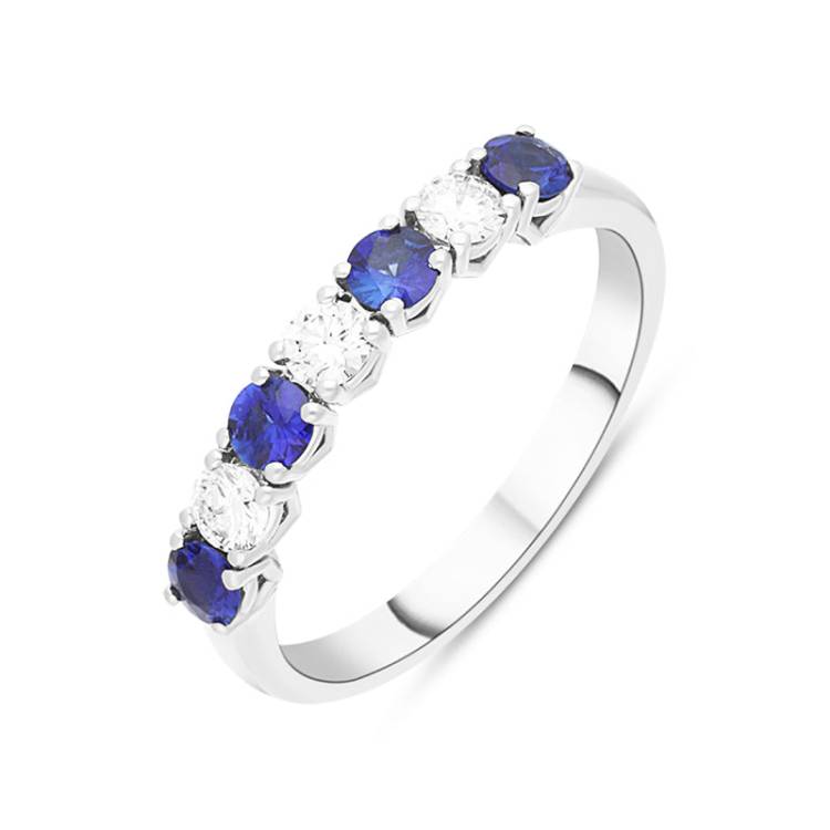 Platinum Sapphire Diamond Seven Stone Half Eternity Ring - Platinum
