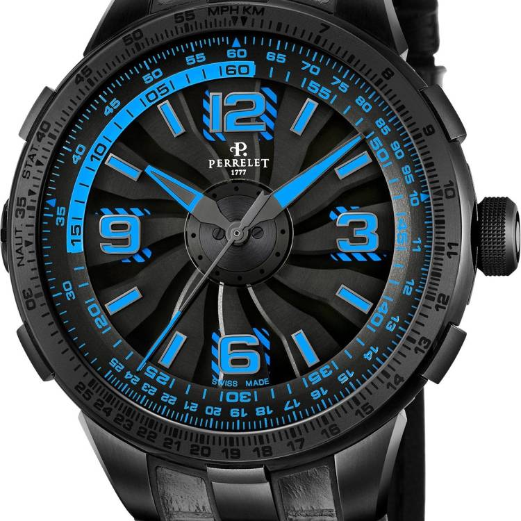 Perrelet Watch Turbine Pilot Electric Blue - Black