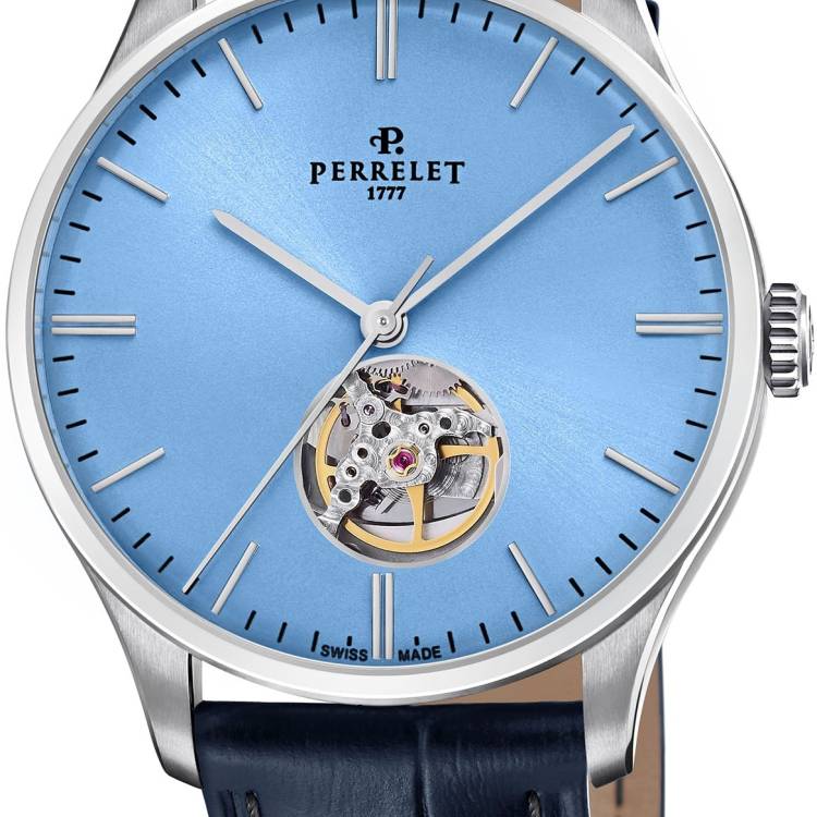 Perrelet Watch Weekend 3 Hands Open Heart Ice Blue