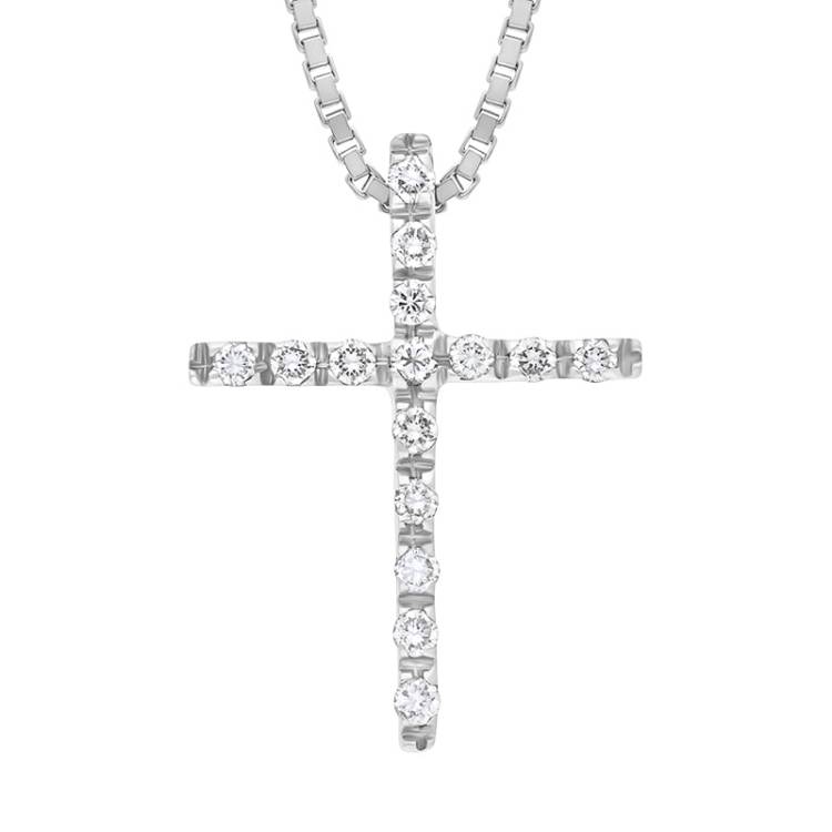 Ponte Vecchio 18ct White Gold 0.14ct Diamond Cross Necklace D