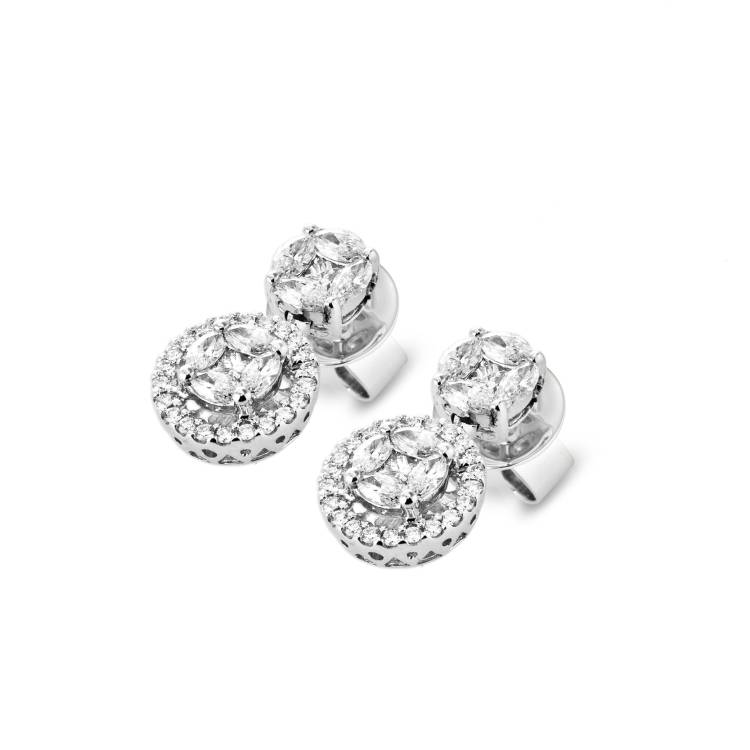 Ponte Vecchio Benvenuto 18ct White Gold 0.75ct Diamond Cushion Cut Drop Earrings - White Gold
