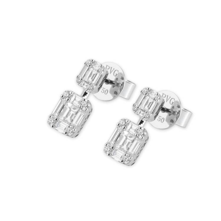 Ponte Vecchio Benvenuto 18ct White Gold 1.14ct Diamond Baguette Cut Drop Earrings - White Gold